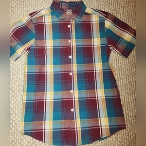 Boys Wonder Nation plaid button-up shirt burgundy size L 10-12